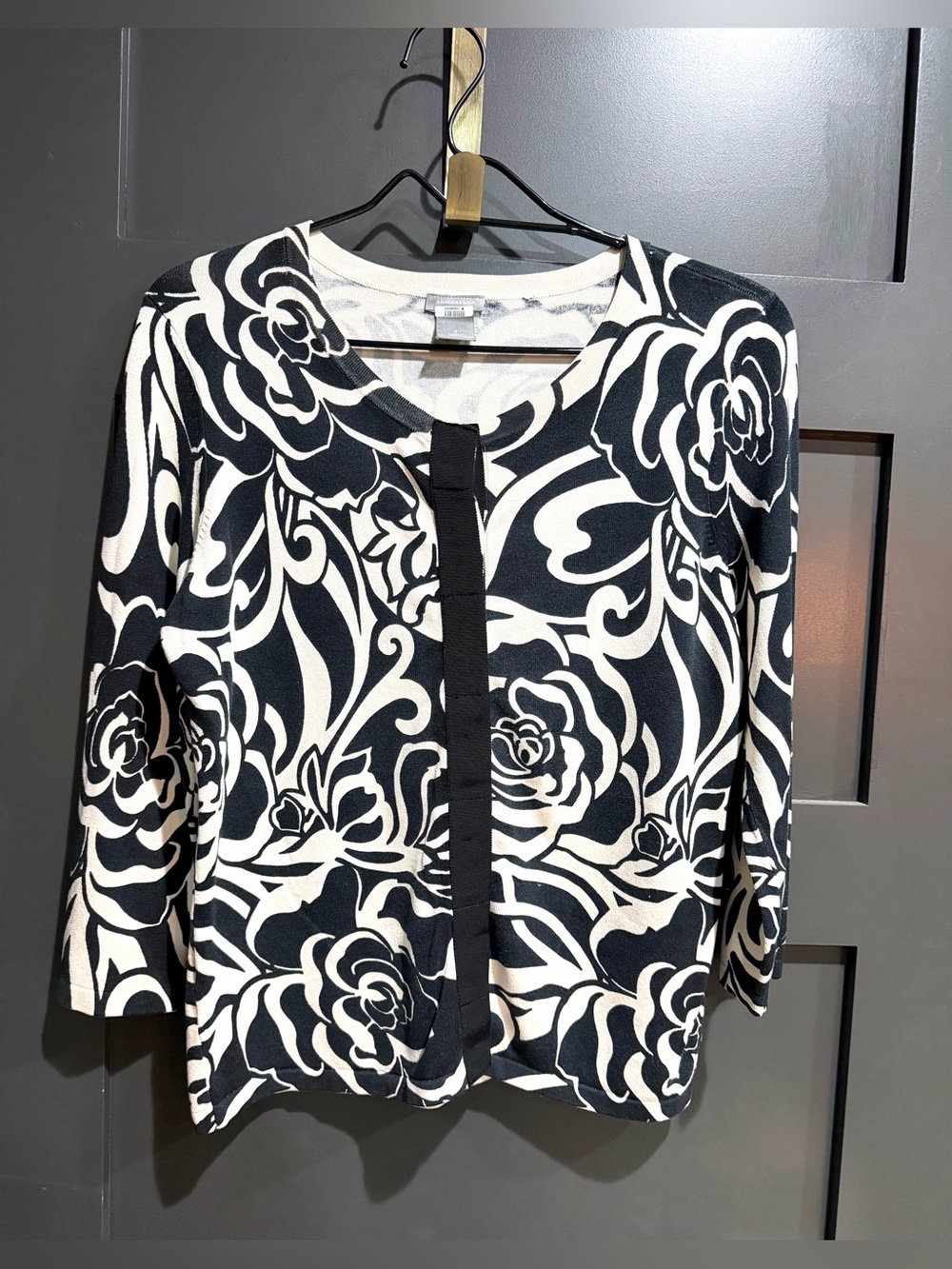 Ann Taylor Black and White Floral-Print Cardigan